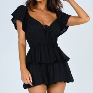 Black Ruffled Short Sleeve Romper
